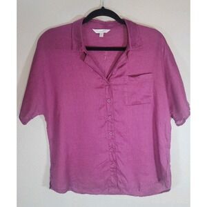 Garnet Hill‎ 100% Linen Short Sleeve Button Front Top Purple Size 8